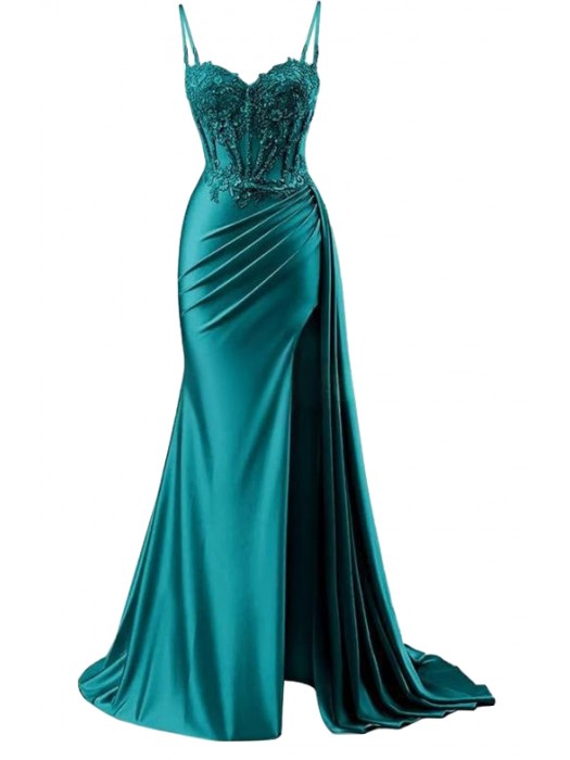 Vestito Donna Maxi Diciottesimo Festa Occasione Speciale Party Dress Verde Pavone 110551B